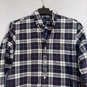 ralph lauren classic fit button down Boys Long Sleeve New SP Blue White Plaid